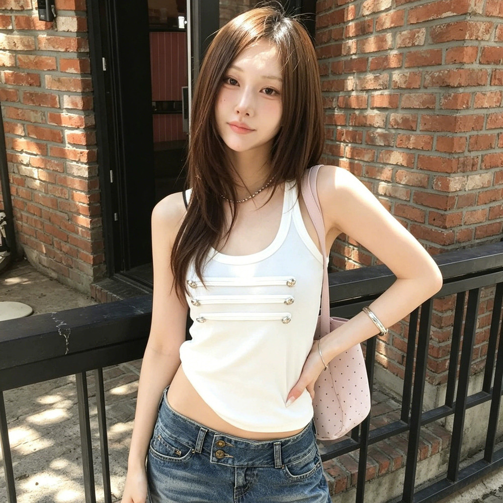 Zara Summer New Street Wear Slim Neck Sleeveless Metal Tank Top